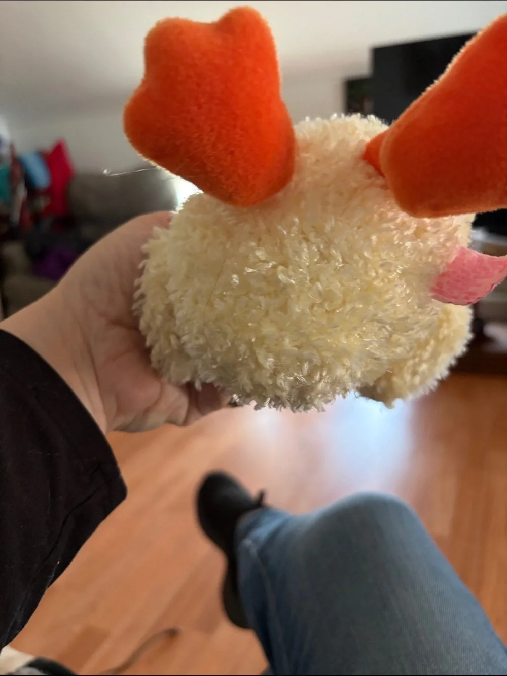 ROSS Plush Cream Chick Chickapea Bird Toy with Orange Beak, Feet & Pastel Bow